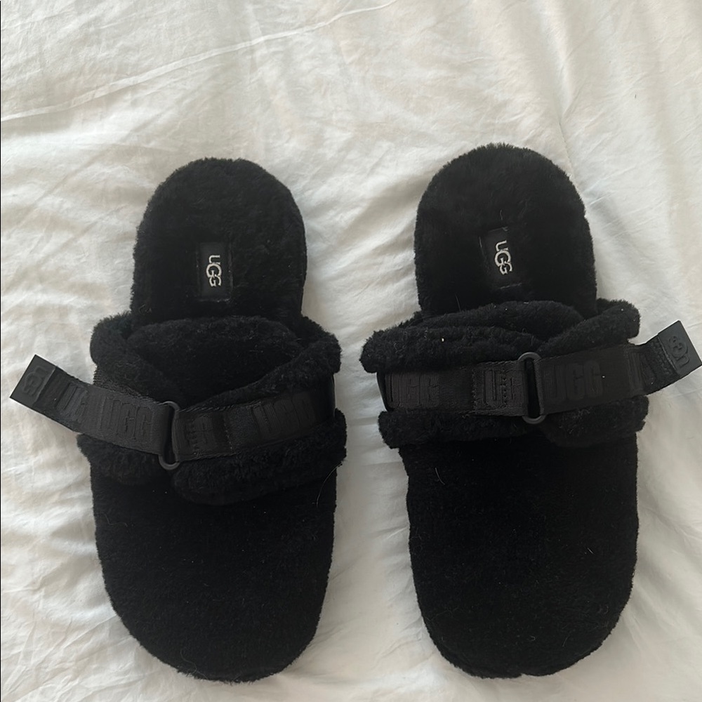 UGG Black Fuzzy Slide Slippers